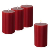 Echtwachs Stumpenkerze Geriffelt 4Er Set - Rot - Advent Weihnachten Deko Kerze