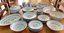 HUGE Vtg Lot Chinese Blue White Jingdezhen Porcelain Dragon Rice Grain China Set
