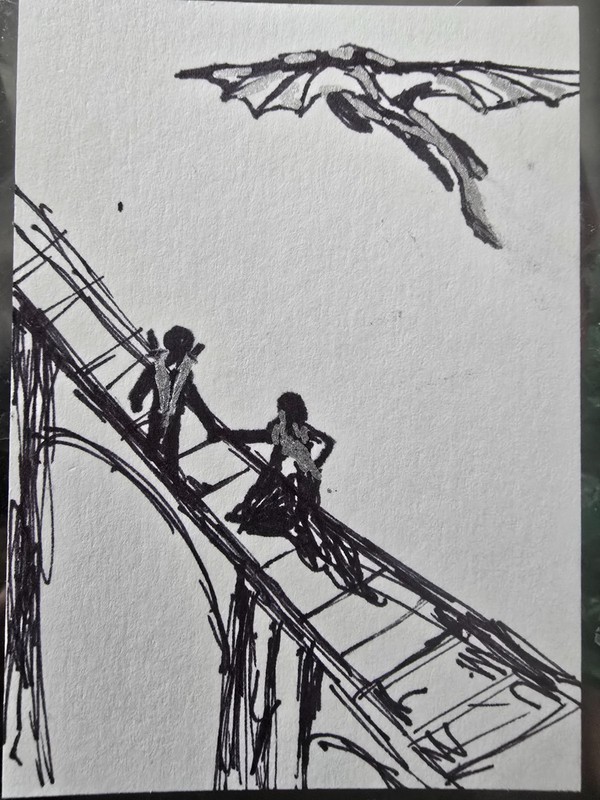ACEO original crossing quick line work   2.5 x3.5