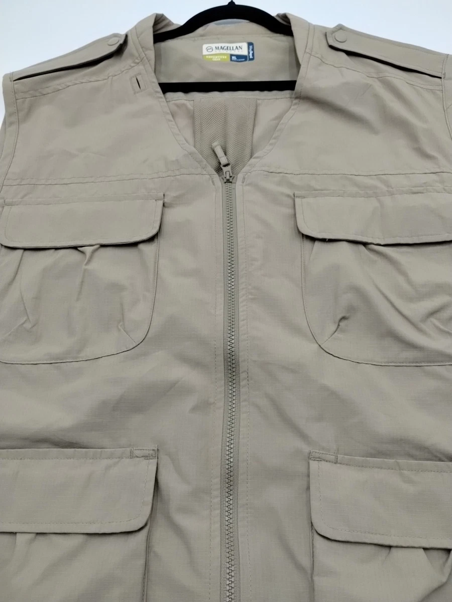 Gilet De Pêche Vintage Magellan Homme - Beige - Nylon - Taille L - Poches Multiples