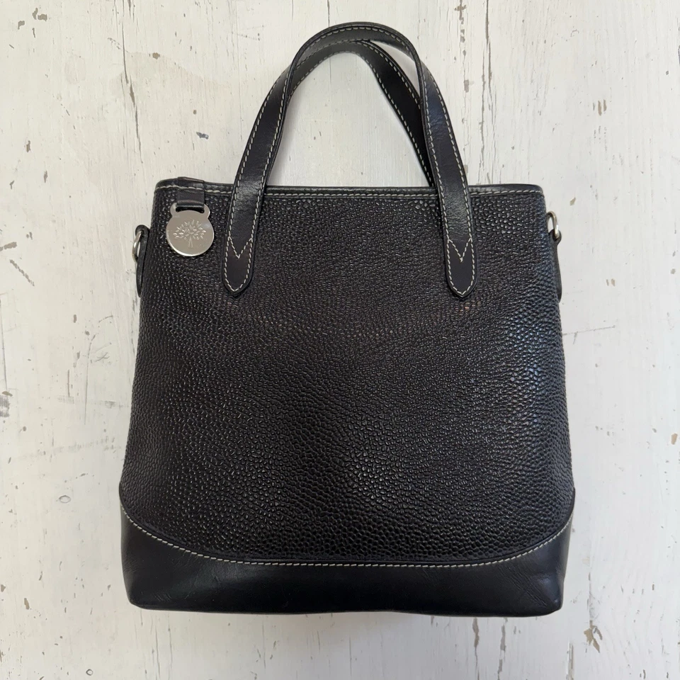 Bolso de Mano Mulberry Vintage en Cuero Grano Escocés Negro con Monedero a Juego Foto 3 de 4