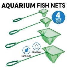 Aquarium Fish Net Set 4 Pack Fine Mesh Nylon Scoop Nets Plastic Handle Green