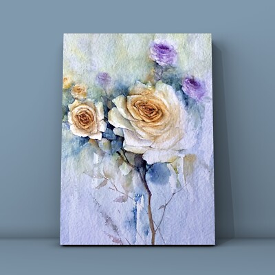 Original Watercolour Picture Yellow Roses Flowers Botany Plants  Mural Wall Decor