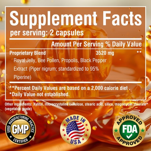 Bee Pollen Capsules 3520mg - Energy & Immune Booste - with Royal Jelly,Propolis - Picture 2 of 8