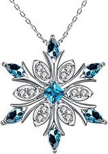 925 Sterling Silver Blue Crystals CZ Snowflakes Pendant Women's Fashion Necklace