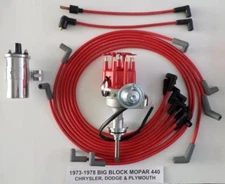 1973-78 MOPAR 440 SMALL Cap RED HEI Distributor + Chrome COIL +Spark Plug Wires