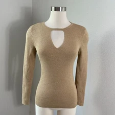 INC International Concepts Womens Large Petite Gold Keyhole Knit Ribbed Top