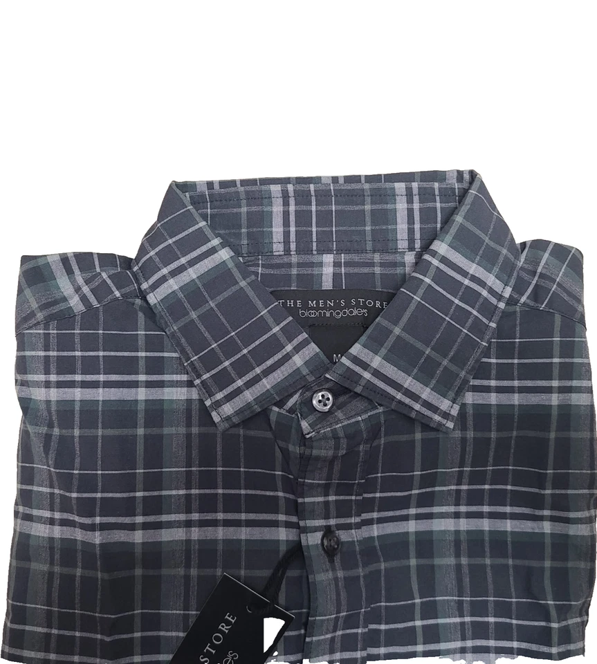 NEW BLOOMINGDALES MENS STORE GREEN PLAID CASUAL BUTTON DOWN SHIRT SIZE L - Image 2 of 2