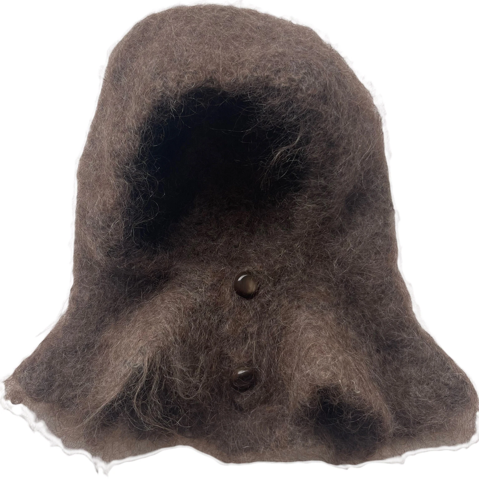 Russian Handknit Baby Hat 3-12M Natural Goat Down Wool Brown Button Balaclava