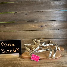 New NIB Big Kids Nina Larsa Gold Beaded Leather Strappy Sandals Size 6 Y