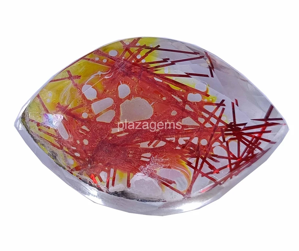 Bi Color Rutilated Quartz 96 Ct Certified Marquise Cut Loose Gems 40x26mm 4SUZ - Image 3 of 4