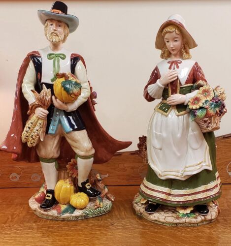 Fitz Floyd Harvest Heritage 19" LARGE Thanksgiving Pilgrim Couple 2 Figurines