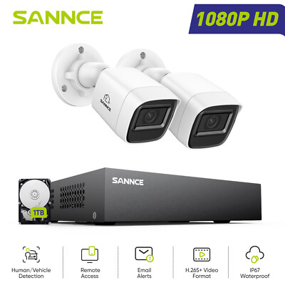 SANNCE 8CH DVR Outdoor 1080P CCTV Security Camera System AI Human Detection 1TB