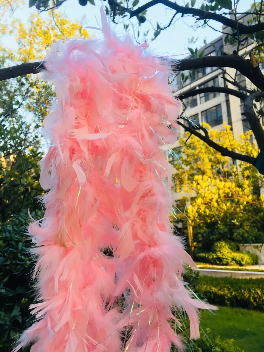 1 Yard Chandell Feather Boa with Tinsel Kid Feather Boa Feather Trim Pink  White