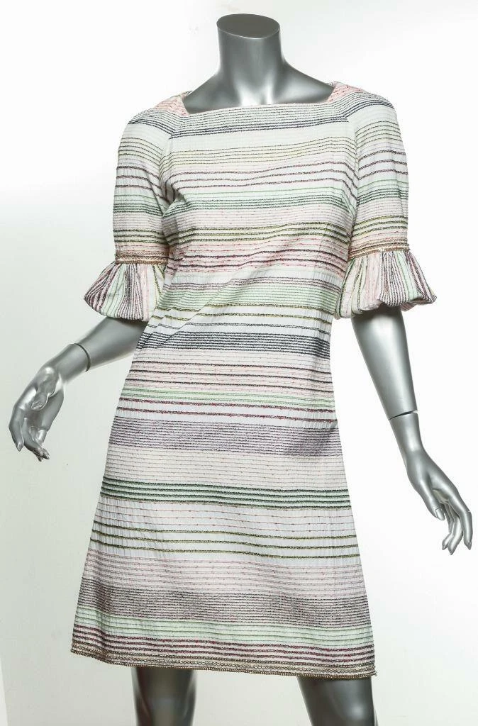 Abito CHANEL da donna cotone a righe manica a 3 4 impreziosito lunghezza ginocchio FR38 US6