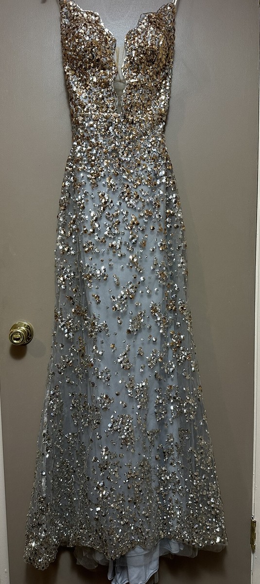 Silver / Gold Tarik Ediz Dress Size 8 | eBay
