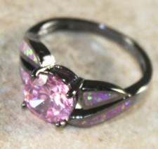 Black SILVER Elegant Pink Fire Opal  Pink Kunzite Ring Size 5, WR40105