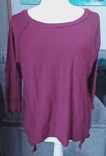 Michael Stars Burgundy 3/4 Sleeve Casual T Shirt Raw Hem OS 100% Cotton