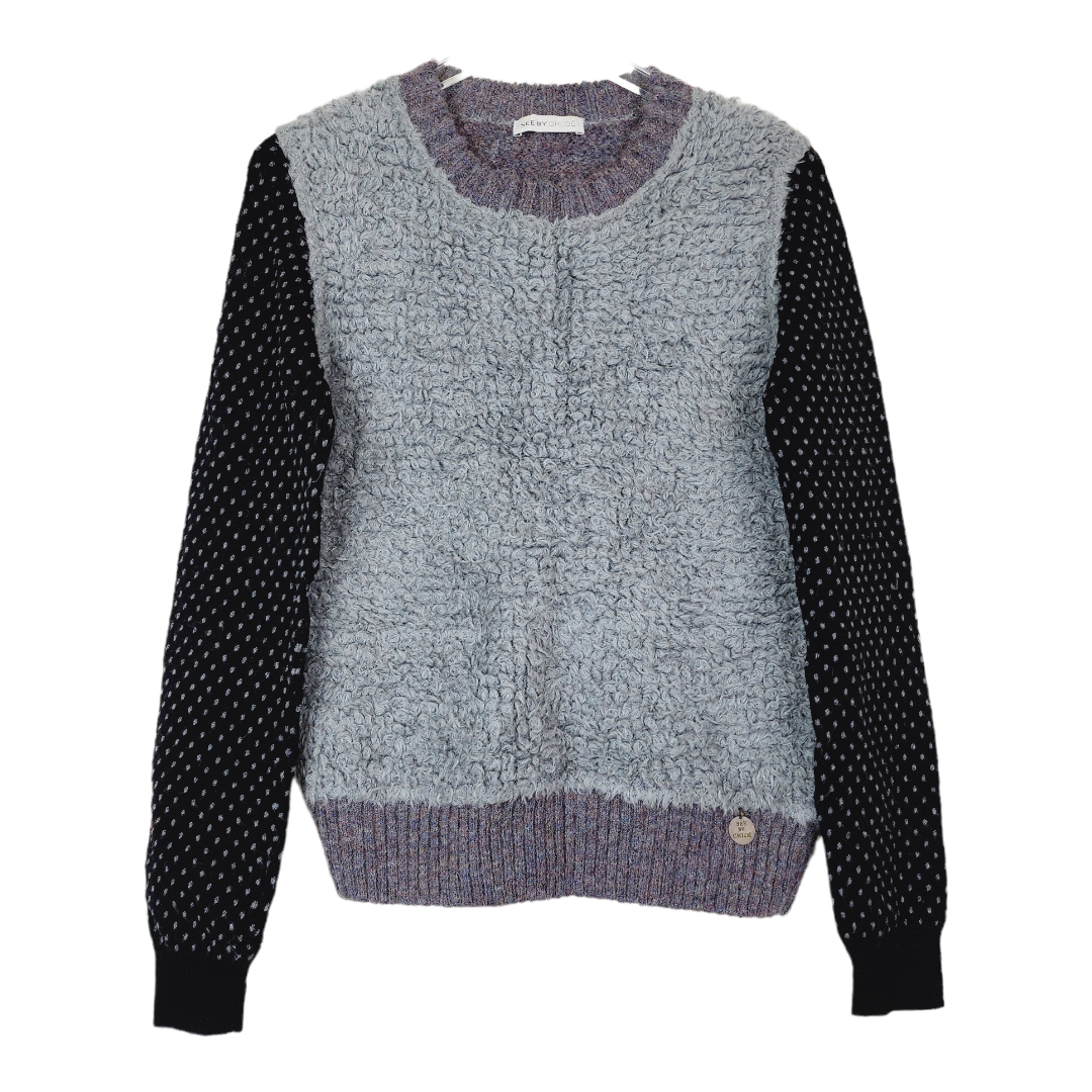 See By Chloe Gray Shaggy Front Swizz Dot Sleeve Sweater 6