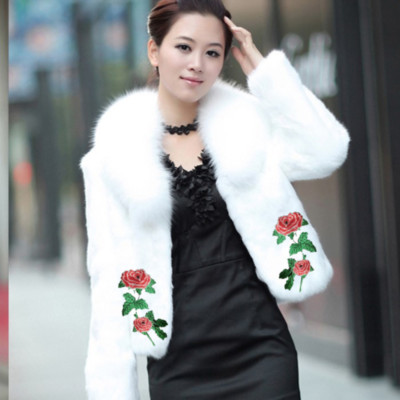 Lady Warm Floral Faux Fur Coat Jacket Cardigan Retro Fluffy Slim Outwear Outdoor