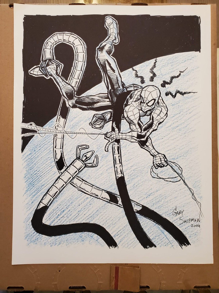 ORIGINAL ART/LITHOGRATH SPIDER-MAN VS DOC OC BY GARY SHIPMAN 13  X 17  Comic Art