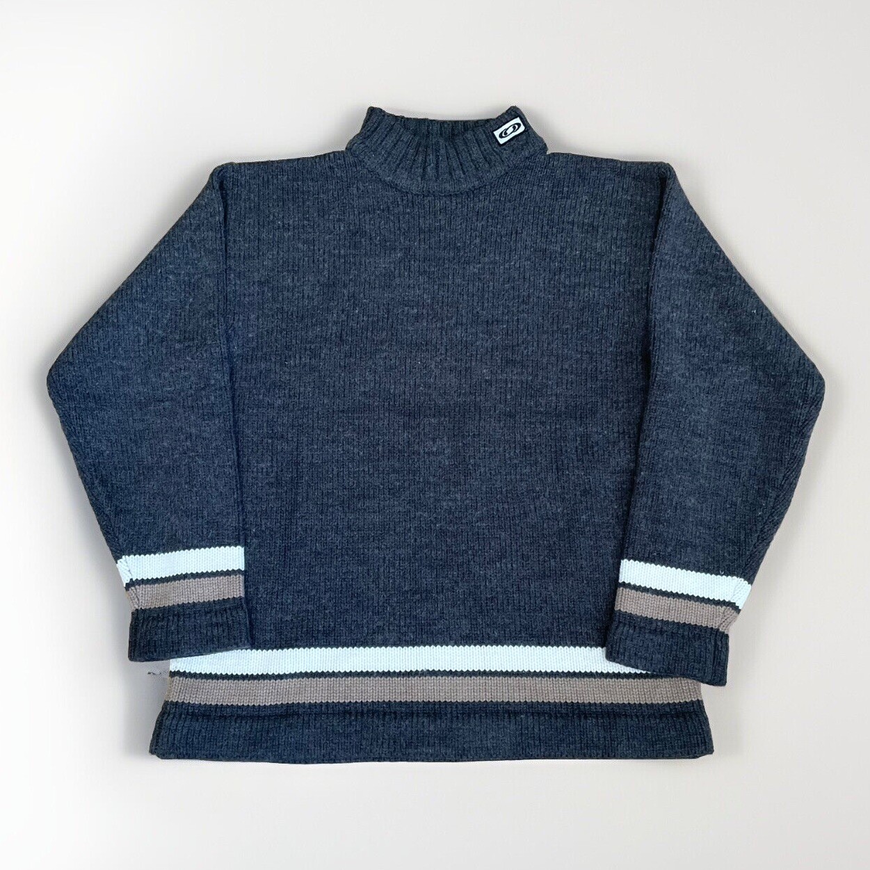 Maglione maglione Salomon collo alto lana sci lavorato a maglia grossa pesante grigio taglia L