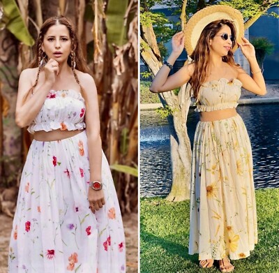 H&M HM CONSCIOUS Draped Tube Top w/ Flared Skirt SET Light Yellow