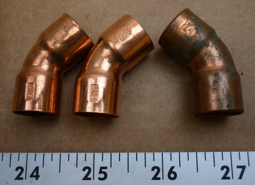 1/2" Copper Elbow 45 Degree (Pack of 3, Brand Varies)