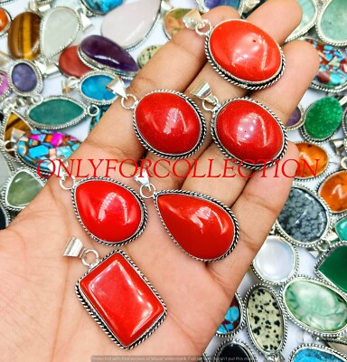 Shiny Red Coral Gemstone 925 Sterling Silver Plated Handmade Fancy