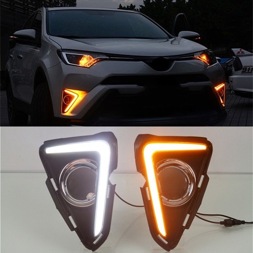 Pair For Toyota RAV4 2016 2017 2018 LED Front Bumper DRL Fog Light W/Turn Signal - Picture 1 of 12