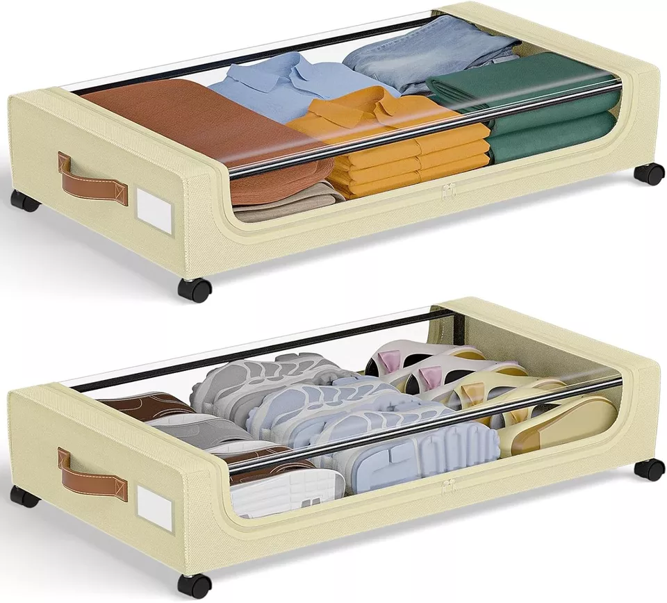 GoMaihe XXL Under Bed Storage | 2-Pack Rolling Bins with Clear Lids for Clothes - Image 3 of 4