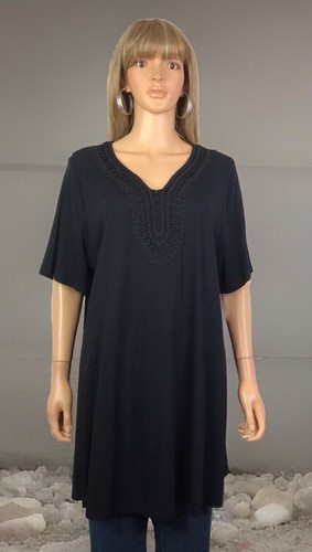 NWT NEW Catherine’s Size 1X 18/20W Top Shirt Blouse Black Short Sleeves Comfy