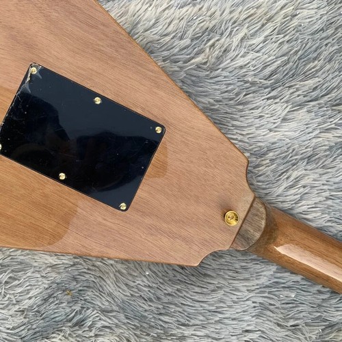 Black Pinstripe Natural Flying V Electric Guitar Gold Hardware Block Tremolo - Picture 15 of 18