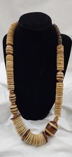 Vintage Colorful Bohemian Wooden Disc Necklace Boho Chunky 11.5" inches Long