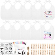 55 Pcs DIY Baby Bibs Decorating Set Includes 10 White Bibs 12 Fabric Markers 12