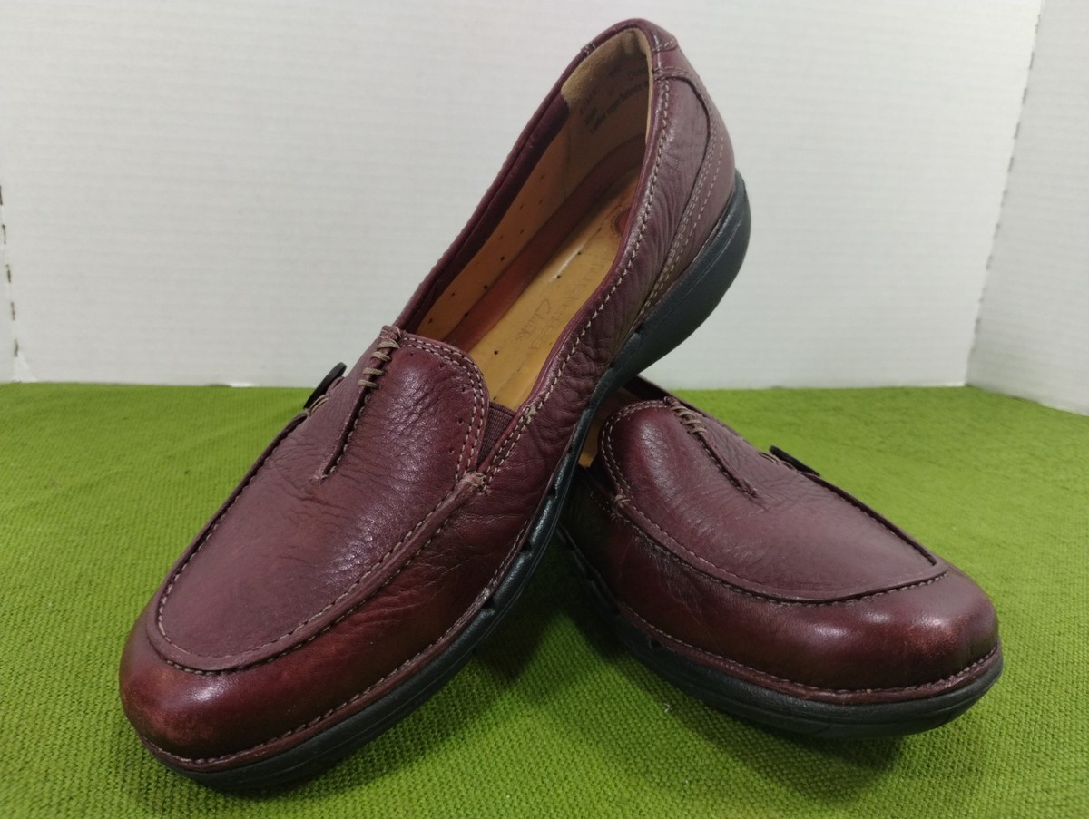 Clarks UnStructured Comfort Slip-On sz 9N Mahogany Ox Blood 