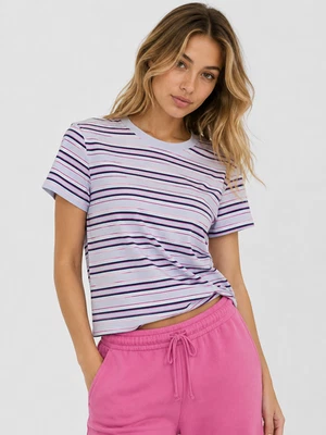 NWT Victoria's Secret PINK Dreamer Cotton Tee Strips Hydrangea Blue Size M - Image 1 of 3
