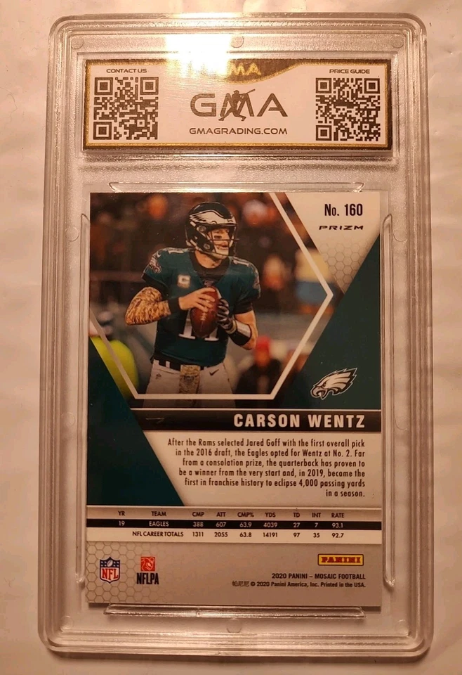 2020 Panini Mosaic Pink Fluorescent #160 Carson Wentz GMA 10 Gem Mint - Image 2 of 2