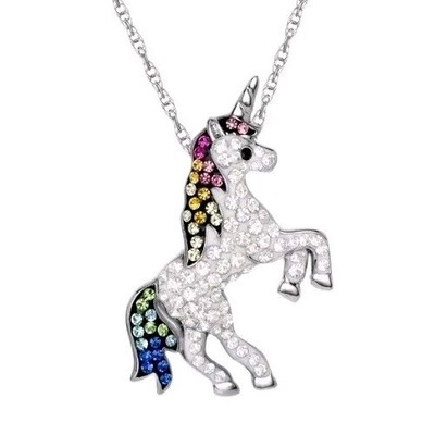 Einhorn Echt Kristall Anhänger 925 Sterling Silber 18'' Halskette