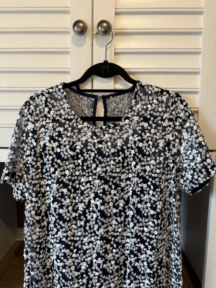 Vestido Michael Kors Floral Lentejuelas Volantes Dobladillo XL Cóctel Fiesta Boda Vacaciones Foto 2 de 4