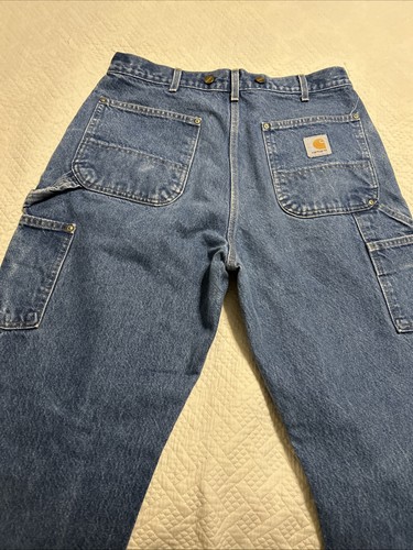 VTG Y2K Carhartt denim blue jeans double knee work wear carpenter pants 34/34 by Carhartt, $97.5 - Photo 8