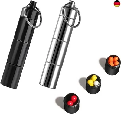 KUKUPOW Pillendose Schlüsselanhänger, 2 Stück Süßstoffspender Mini, Pillendose Metall, T