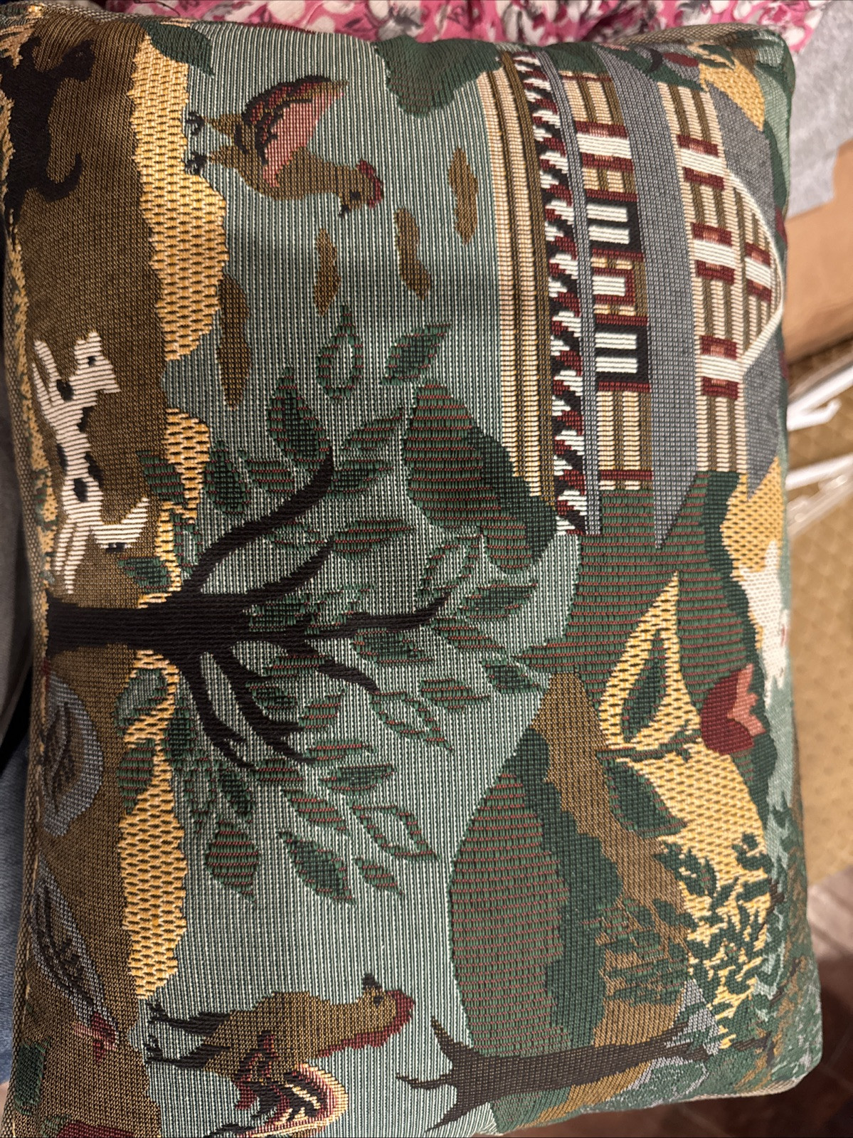 Farmhouse Tapestry Pillow with Rustic Countryside Scene