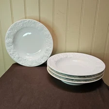 4 Over and Back White Embossed Tomatoes 10 ½” Rimmed Soup Pasta Salad Bowls