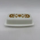 Vintage Pyrex Butterfly Gold Milk Glass Covered Butter Dish w/ Lid