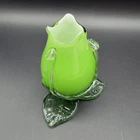 Vintage Hand Blown Green Art Glass Tulip Bud Vase Murano Style Floral