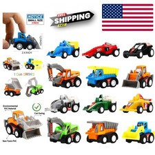 Durable 12 Pack Pull Back Vehicles - Includes Mini Construction and Race Cars