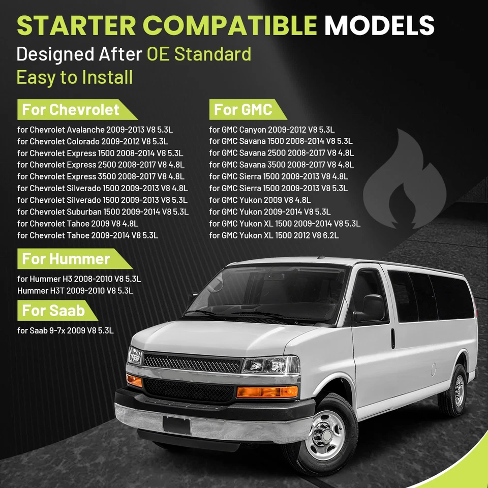 Starter For GMC Sierra 1500 V8 5.3L 2009-13 Chevrolet Tahoe 09-14 4.8L 5.3L 6970 - Image 2 of 4