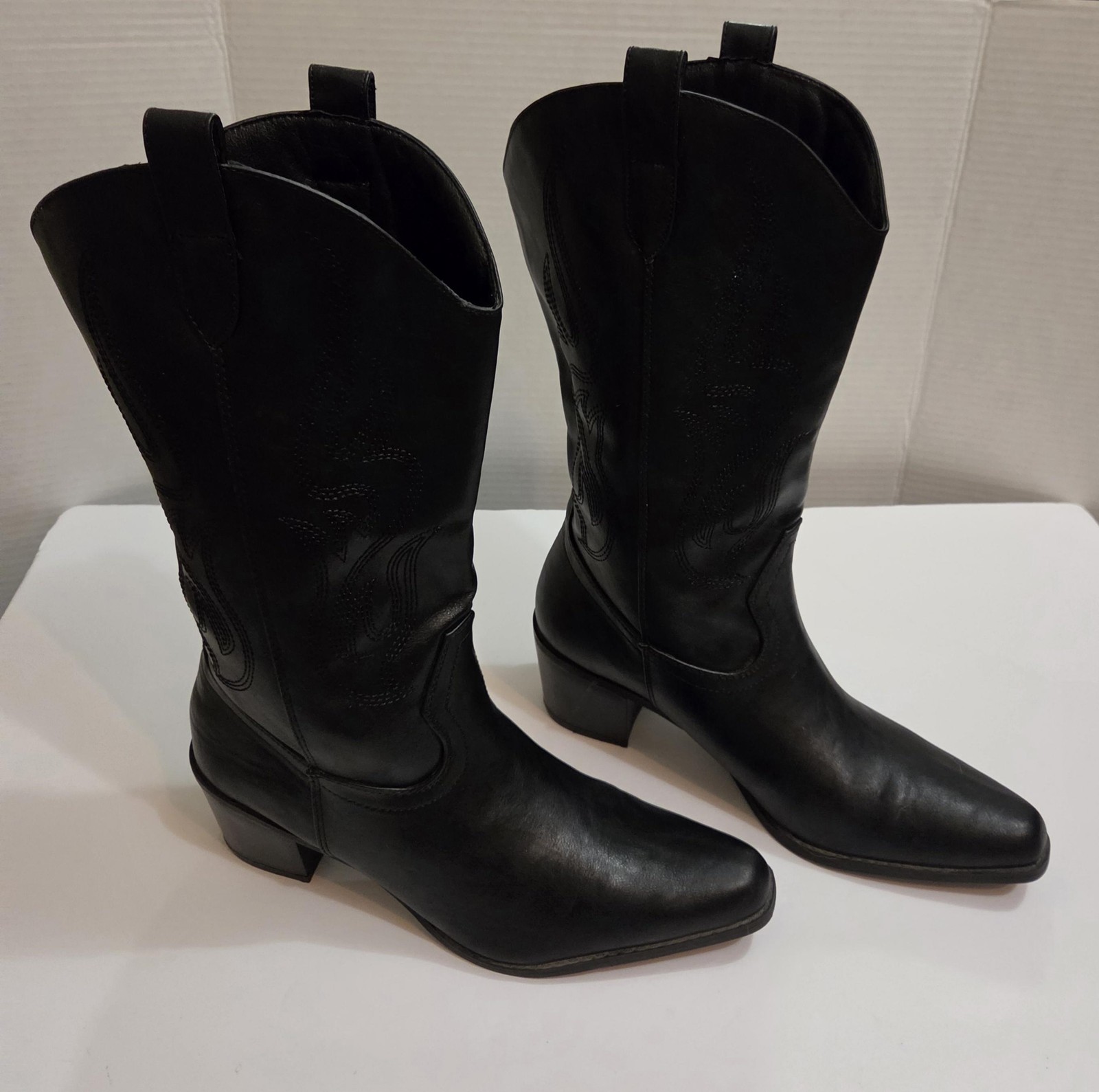 Dream Pairs Boots Womens Size 10 Black Western Cowboy Mid Calf Block Heel