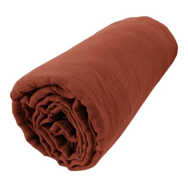 Drap housse 180x200 cm en gaze de coton d'exception Gaïa couleur terracotta